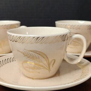 ROYAL CHINA 3 Sets of‎ Gilded Wheat Tea Coffee Cups and Saucers 22 Kt. Gold Trim